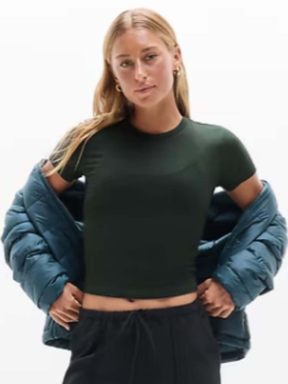 Athleta Signature Rib Crop Tee Elm Green Womens tshirt XXS